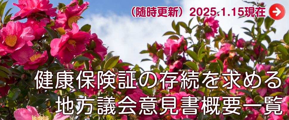 バナー：健康保険証の存続等を求める地方議会意見書概要一覧